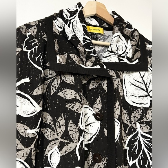 St. John Wool Blend Leaf Print Knit Cardigan Jacket Brown White 12 - Picture 3 of 9